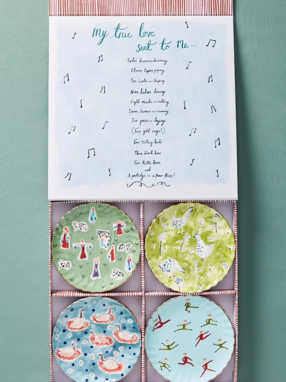 MINT New Anthropologie 12 Days of Christmas Canape Plate Set of 12 In Box 2018